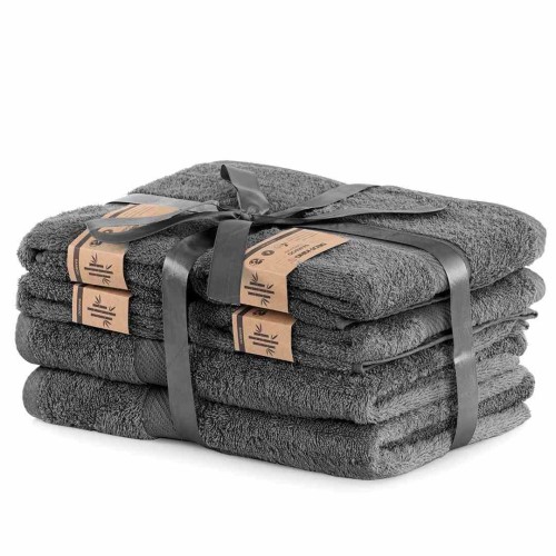 Zestaw ręczników bambusowych DecoKing Bamby, 6 elementów - 2x70x140 cm i 4x50x100 cm, grafitowy, 425 g/m², Oeko-Tex, klasyczny styl, dwustronne, gładkie wykończenie.