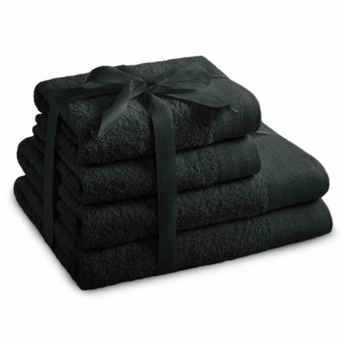 Zestaw ręczników Amari - 4-elementowy (2 x 70x140 cm + 2 x 50x100 cm) - 100% bawełna, gładkie, czarne, klasyczny styl, gramatura 450 g/m2, Oeko-Tex Standard 100