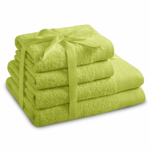 Zestaw ręczników Amari w zielonym kolorze, 100% bawełna, 4 elementy: 2 ręczniki 70x140 cm oraz 2 ręczniki 50x100 cm, gramatura 450 g/m2, gładkie wykończenie, Oeko-Tex Standard 100.