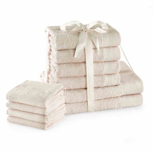 Zestaw ręczników Amari 10 elem. kremowy - 2x70x140, 4x50x100, 4x30x50, 100% bawełna, gramatura 450 g/m2, Oeko-Tex Standard 100, klasyczny styl, gładkie wykończenie.