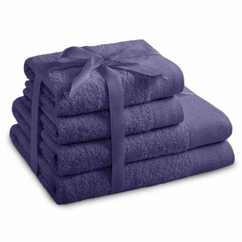 Zestaw ręczników Amari w purpurowym - 2 szt. 70x140 cm i 2 szt. 50x100 cm, 100% bawełna, gramatura 450 g/m2, Oeko-Tex Standard 100, klasyczny styl.