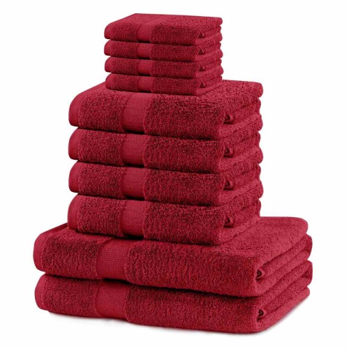 Zestaw ręczników łazienkowych Marina w kolorze czerwonym - 10 elementów, 100% bawełna, gramatura 525 g/m2