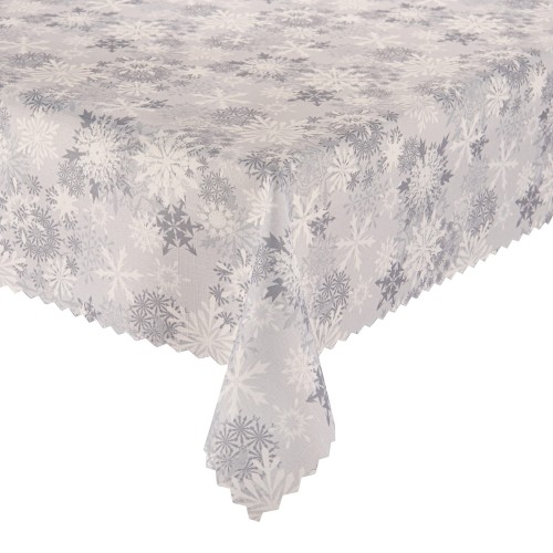 Plamabweisende Weihnachtstischdecke mit Schneeflocken – grauer Hintergrund