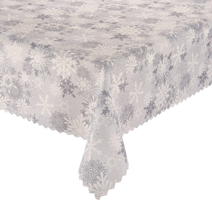 Plamabweisende Weihnachtstischdecke mit Schneeflocken – grauer Hintergrund