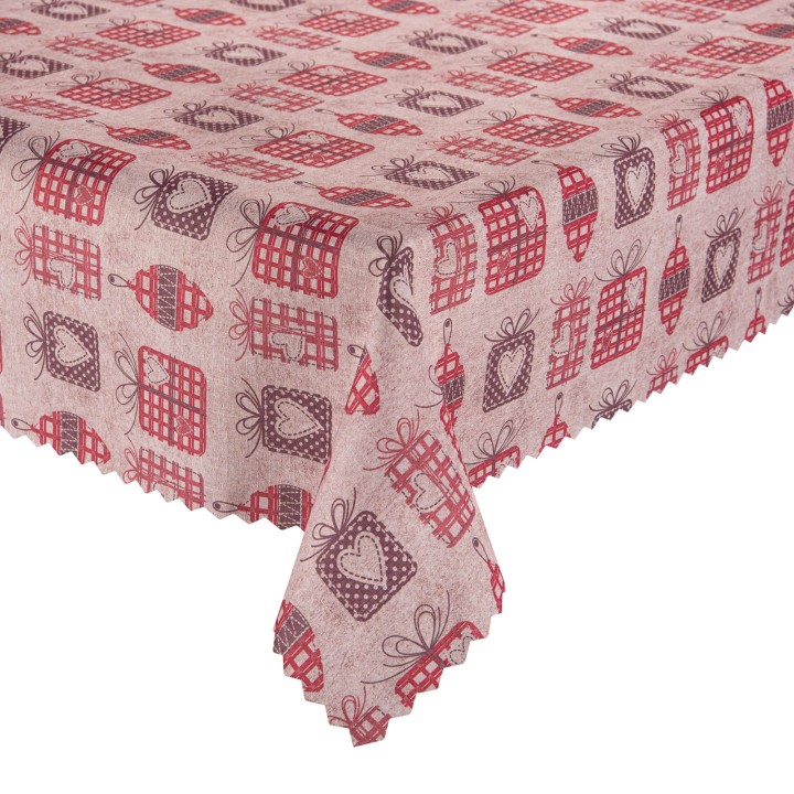 Obrus świąteczny Folkowe Prezenty plamoodporny, beżowe tło