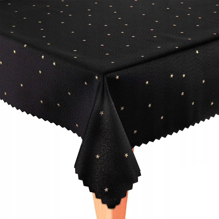 czarny obrus świąteczny ze złotymi gwiazdkami