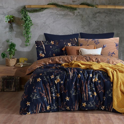 Pościel satynowa bawełniana EXCLUSIVE BAMBOO FLOWER 160x200 + 2x70x80 cm - zamek, 100% bawełna
