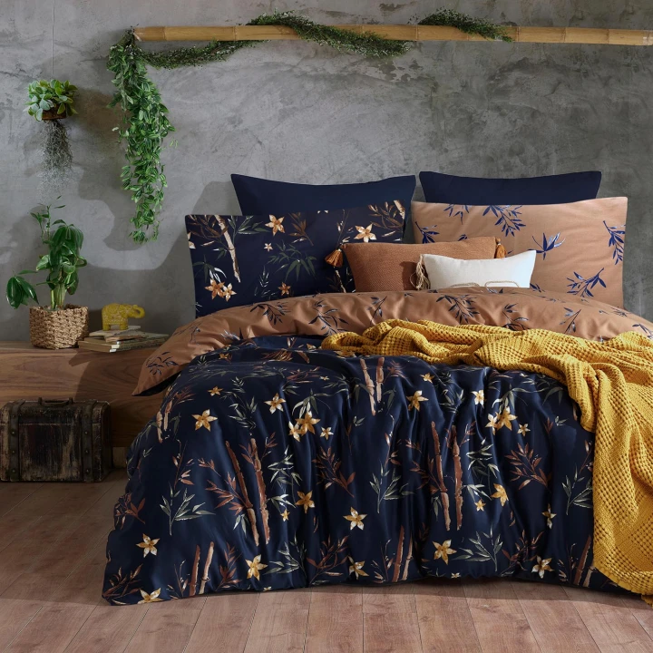Pościel satynowa bawełniana EXCLUSIVE BAMBOO FLOWER 160x200 + 2x70x80 cm - zamek, 100% bawełna
