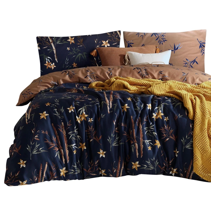 Pościel satynowa bawełniana EXCLUSIVE BAMBOO FLOWER 160x200 + 2x70x80 cm - zamek, 100% bawełna