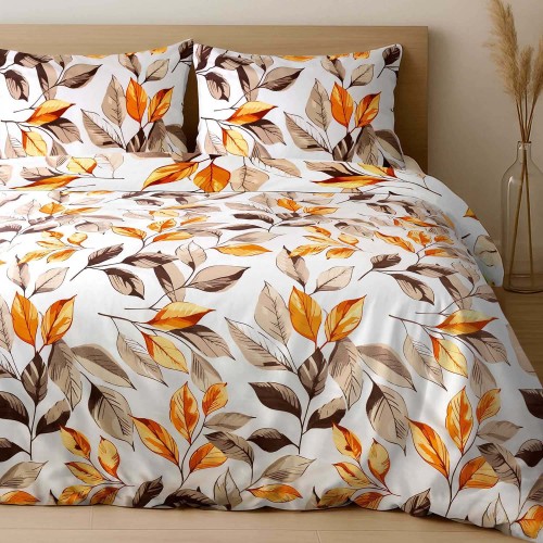 Pościel satynowa bawełniana EXCLUSIVE LEAVES 160x200 + 2×70x80 cm - zamek, 100% bawełna