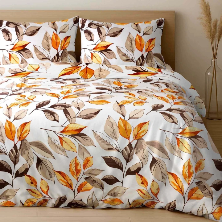 Pościel satynowa bawełniana EXCLUSIVE LEAVES 160x200 + 2×70x80 cm - zamek, 100% bawełna