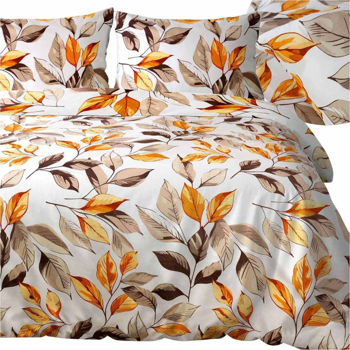 Pościel satynowa bawełniana EXCLUSIVE LEAVES 160x200 + 2×70x80 cm - zamek, 100% bawełna