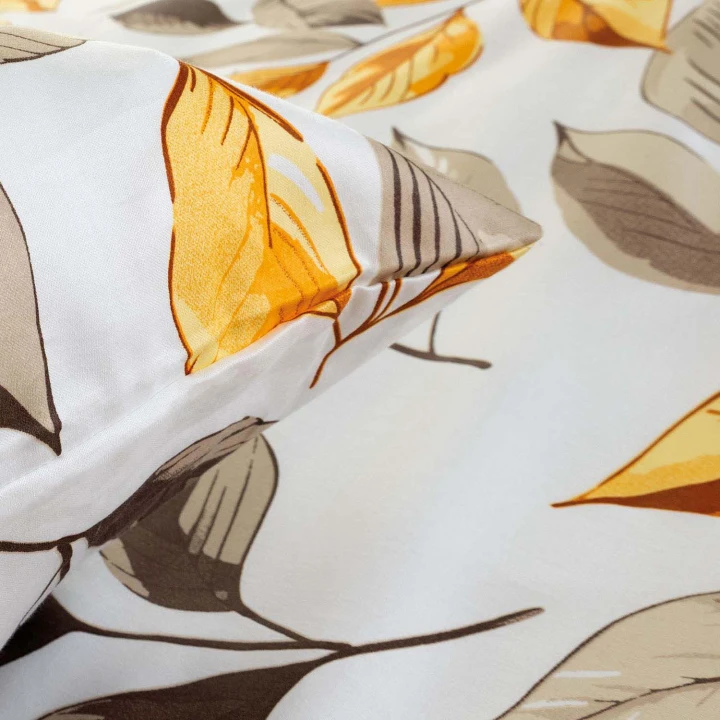 Pościel satynowa bawełniana EXCLUSIVE LEAVES 160x200 + 2×70x80 cm - zamek, 100% bawełna