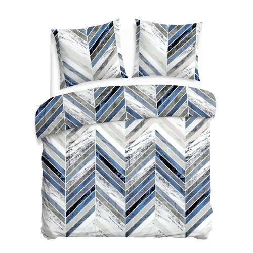 Pościel bawełniana 220x200 Cottonlove – granatowo-szara z geometrycznym wzorem (zamek)