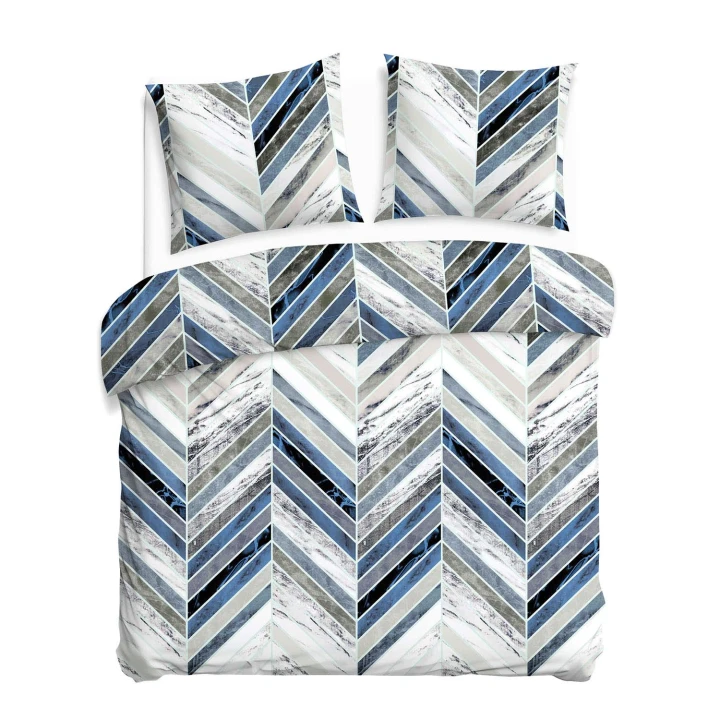 Pościel bawełniana 220x200 Cottonlove – granatowo-szara z geometrycznym wzorem (zamek)