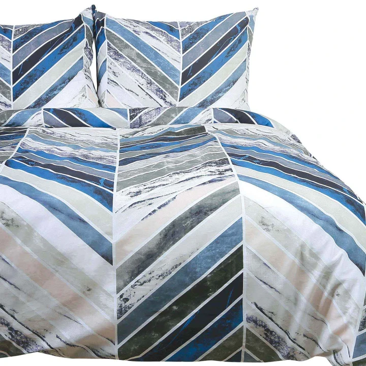 Pościel bawełniana 220x200 Cottonlove – granatowo-szara z geometrycznym wzorem (zamek)
