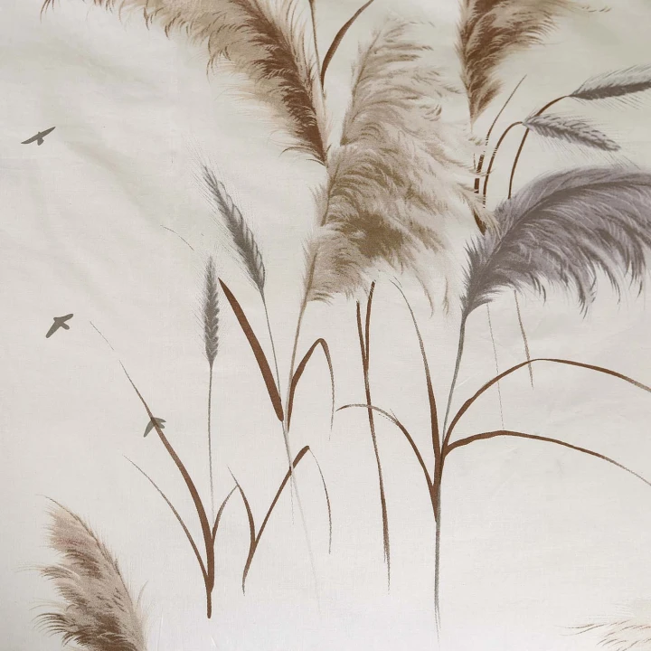 Pościel bawełniana 220x200 Cottonlove "Pampas" beżowa z wzorem traw, 2x70x80 cm, zamek błyskawiczny, OEKO-TEX