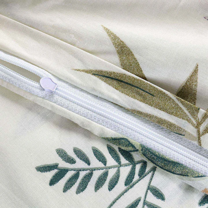 Cottonlove Pościel bawełniana 220x200 "Herbalia" kremowa z botanicznym wzorem kwiatowym, 100% bawełna, poszewki 2x70x80 cm, zamek błyskawiczny, OEKO-TEX