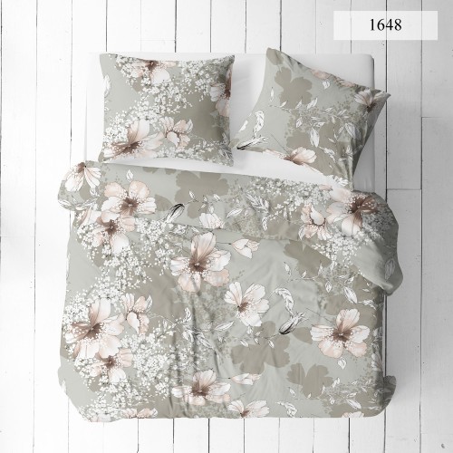 Pościel z kory 160x200 naturalne kwiaty beżowa 100% bawełna