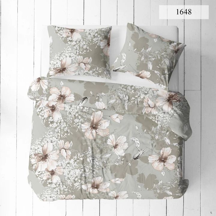 Pościel z kory 160x200 naturalne kwiaty beżowa 100% bawełna