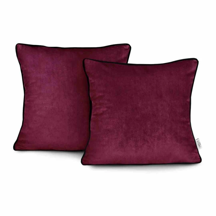 Poszewki dekoracyjne VELVET czerwone 45x45 2 sztuki z czarną lamówką glamour