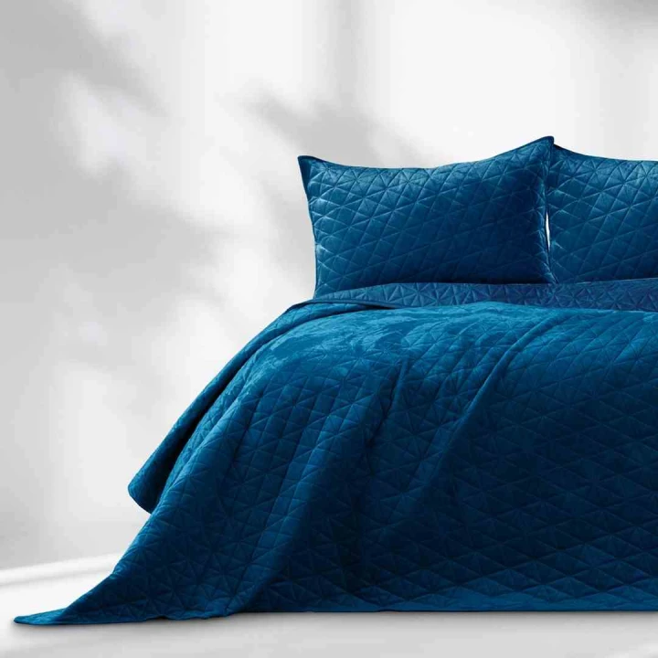 Narzuta LAILA 200x220 indygo velvet dwustronna glamour z lamówką