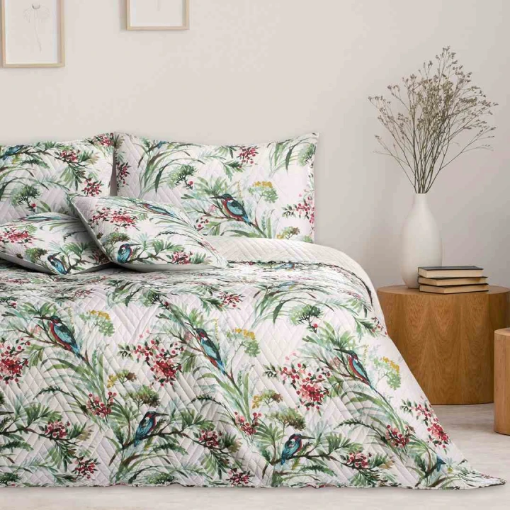 Narzuta KINGFISHER 200x220 Boho kolor biały z delikatnym nadrukiem dwustronna