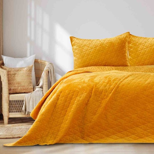 Narzuta LAILA musztardowa 220x240 velvet glamour dwustronna