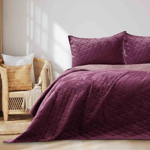 Narzuta LAILA 220x240 cm bordowo-mauve velvet dwustronna glamour