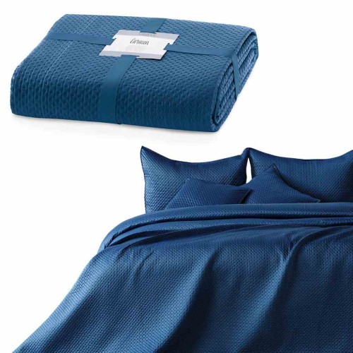 Narzuta CARMEN 220x240 satyna indygo gładka dwustronna Oeko-Tex