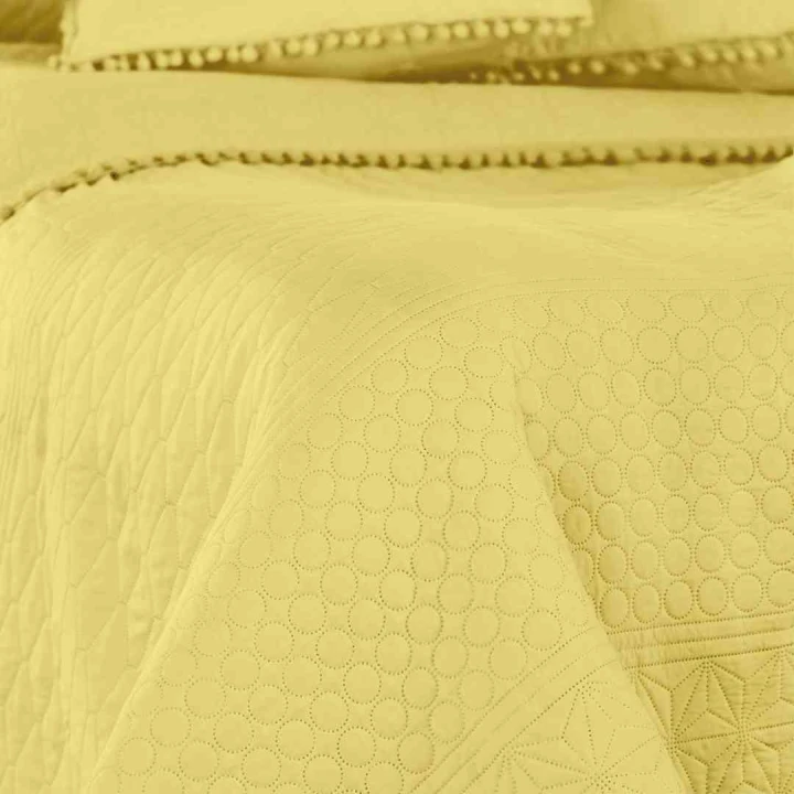 Narzuta MEADORE 240x260 żółta z pomponami dwustronna elegancka