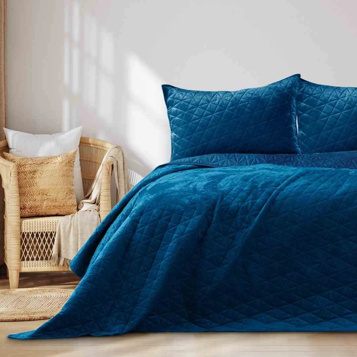 Narzuta LAILA velvet indygo 240x260 glamour dwustronna