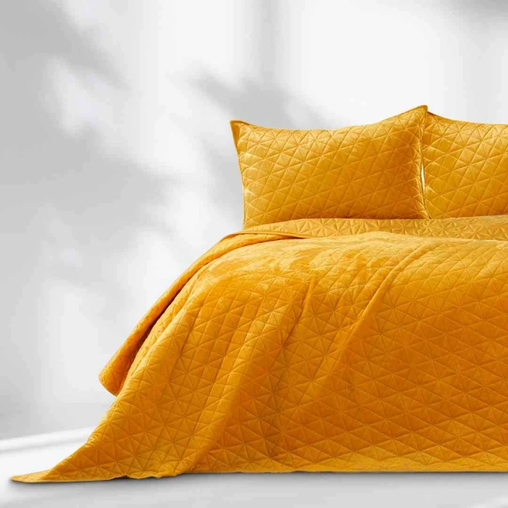 Narzuta LAILA musztardowa velvet 240x260 styl glamour