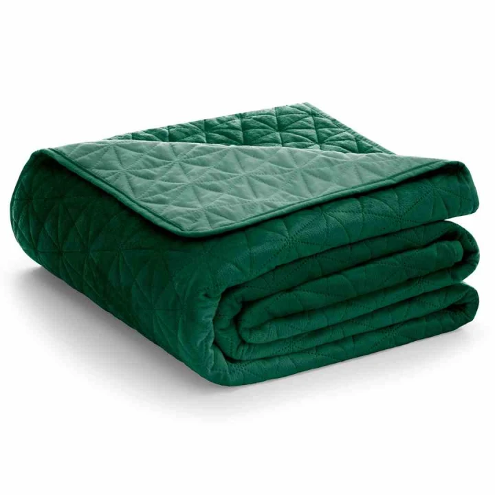 Narzuta LAILA butelkowa zieleń velvet 240x260 styl glamour dwustronna