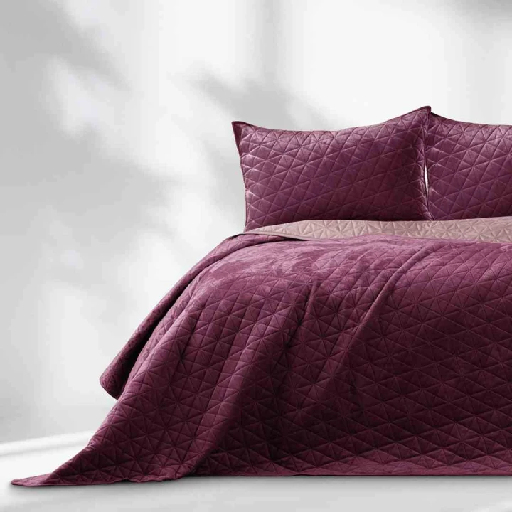 Narzuta LAILA 240x260 bordowo-różowa velvet glamour dwustronna