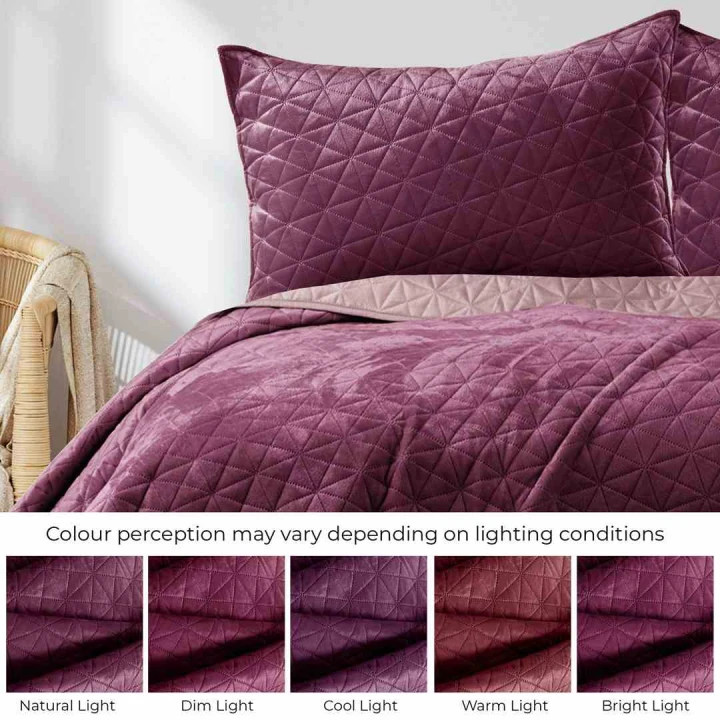 Narzuta LAILA 240x260 bordowo-różowa velvet glamour dwustronna