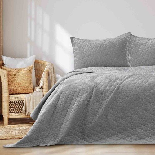 Narzuta na łóżko LAILA szara gładka glamour 170x270 pikowana velvet