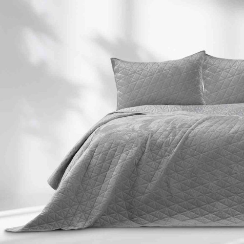 Narzuta na łóżko LAILA szara gładka glamour 170x270 pikowana velvet