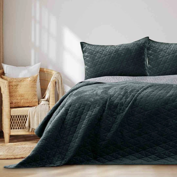 Narzuta na łóżko grafitowa glamour 170x270 dwustronna