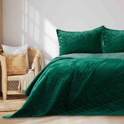 Narzuta na łóżko Laila butelkowa zieleń glamour 170x270 velvet