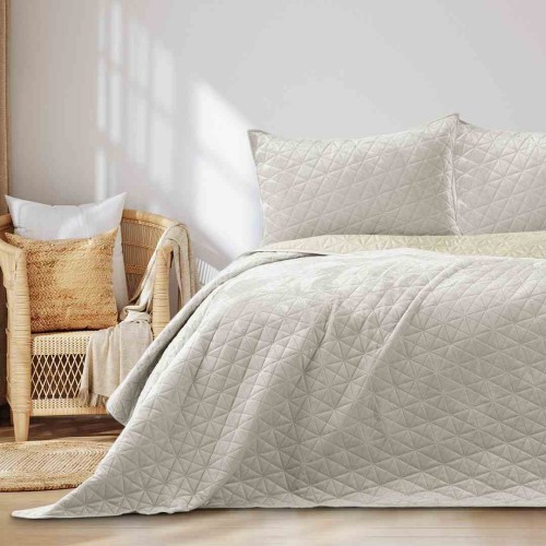 Narzuta na łóżko jasny beż glamour 170x270 velvet dwustronna