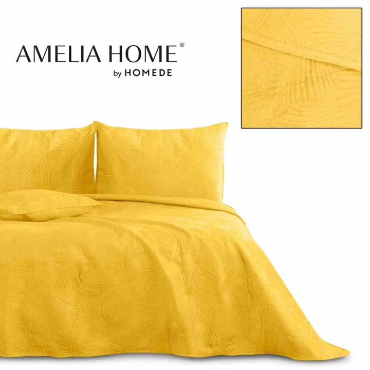 Narzuta na łóżko AmeliaHome Palsha żółta 170x210 velvet mikrofibra pikowana