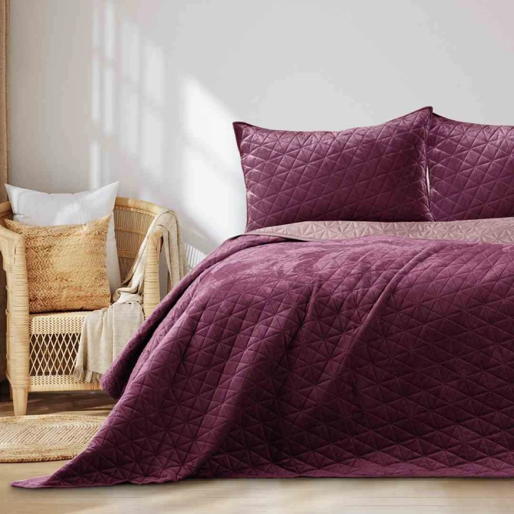 Narzuta na łóżko Laila bordowa glamour 170x210 dwustronna