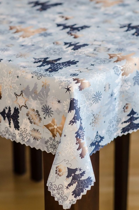 Obrus świąteczny Boże Narodzenie niebieski-choinki